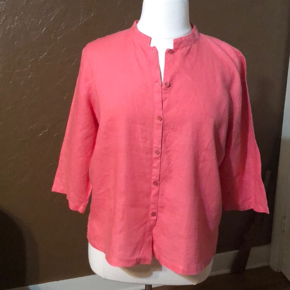 Beautiful Pink Linen Mandarin Collar